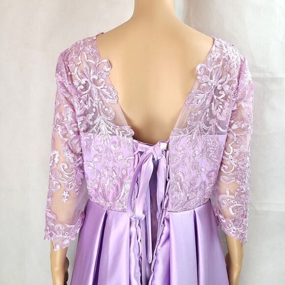 New Mother of the Bride (12) Lilac Satin and Embroidered 3/4 Sleeve Maxi Dress - Picture 6 of 10